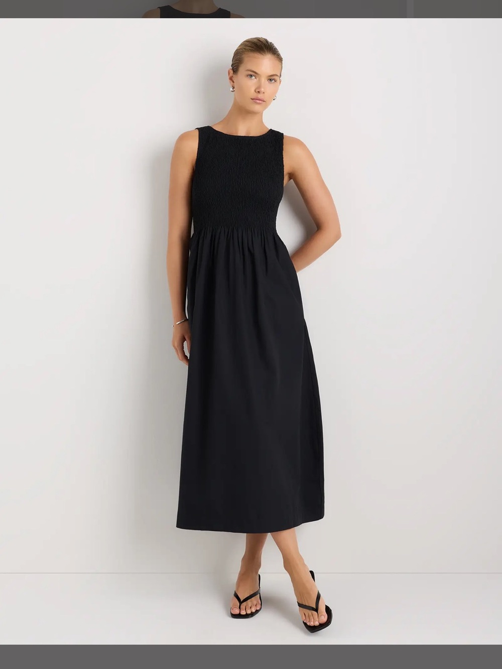 Quince Women 100% Organic Cotton Poplin Boat Neck Maxi Dress Black S Slip On